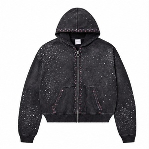 Sweat-shirt à capuche vintage noir pour homme, orné de strass, style hip-hop, à prix de gros. - Product Image 1