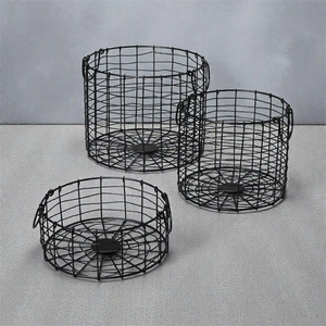 Modern Metal <b>Wire</b> <b>Storage</b> <b>Baskets</b> With Handles Circle Shape Multi Purpose Neatening Organizers - Product Image 3