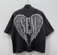T-shirt personnalisé pour homme imprimé DTG en gros, 100 % coton, noir délavé, impression bande, manches courtes, tricoté long et oversize