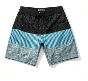 Shorts de Baño para Hombre con Bloques de Color, Paneles a Rayas, Secado Rápido, Cintura con Cordón Ajustable, Estilo Casual - Product Image 1