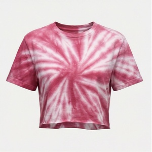 T-shirt court pour femme en coton 100% personnalisé, imprimé tie-dye, col rond, manches courtes, coupe ample, style streetwear décontracté, taille XL - Product Image 1