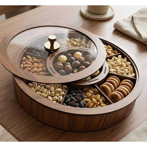 Superbe boîte à bonbons en bois avec couvercle en verre, design minimaliste, pour servir des noix, des dattes, du chocolat, plateau de service, conteneur de rangement décoratif - Product Image 6