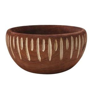 Bol de service en bois de manguier de qualité supérieure, fait main, avec un design décoratif blanc peint à l'extérieur, bol en bois pour fruits et salades - Product Image 4