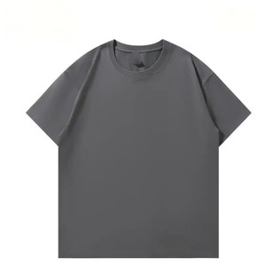 Camiseta Gris de Cuello Redondo y Manga Corta, Corte Regular, Color Sólido, Informal, Tejida, para Hombre, Modelo 2026, Diseño Personalizado, OEM, ODM - Product Image 1