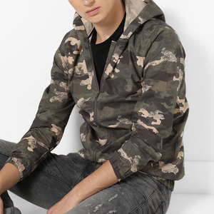 Sudadera con capucha y cremallera de camuflaje para hombre, corte regular, algodón, felpa francesa, informal, para otoño - Product Image 1