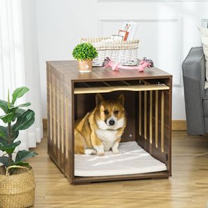 Table d'appoint de style meuble pour chien avec verrou de sécurité et panneau de porte amovible, pour usage intérieur, incluant un lit pour chien et un coussin en mousse - Product Image 1