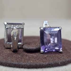 Boucles d'oreilles en argent sterling 925 avec améthyste naturelle à coupe émeraude, bijoux fantaisie, cadeau pour femme, fabrication artisanale sur mesure - Product Image 2