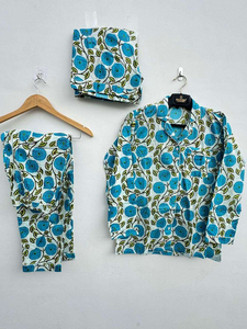 Ensemble de pyjama décontracté pour femmes à imprimé floral, été automne, 100% coton, col en V, manches longues, vêtements de nuit respirants et doux, vêtements de détente - Product Image 3