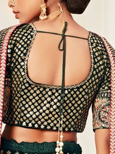 Green Velvet Lehenga Choli Set Thread Zari <b>Sequin</b> Diamond Embroidered A-Line Wedding Outfit Women - Product Image 3