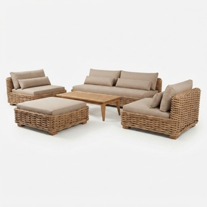 Outdoor <b>Rattan</b> Woven <b>Sofa</b> Set Mahogany Wood Frame Wicker Furniture Cushion Lounge Chair <b>Sofa</b> Coffee Table Setup Art Design - Product Image 1