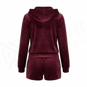 Conjunto de Sudadera con Capucha y Cremallera de Terciopelo para Mujer, Color Sólido, Corte Holgado, por Encima de la Rodilla, 2 Piezas, Ropa Casual de Otoño - Product Image 2