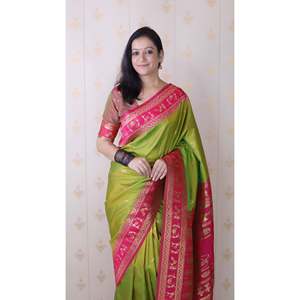 Traditional <b>Warli</b> Art Saree Mehendi Green Soft Silk Zari Woven Indian & Pakistani Clothing - Product Image 5