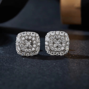 <b>Moissanite</b> Square Stud <b>Earrings</b> Iced Out Pave Luxury Hip Hop Jewelry Sparkling Statement <b>Earrings</b> for Men Women - Product Image 5