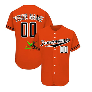 Camiseta de Béisbol Transpirable de Poliéster Naranja Personalizada Vantex Sports, Uniforme de Equipo Unisex de Manga Corta con Botones - Product Image 1