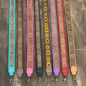 New Fashion Sunflower Tooled Genuine Leather Replacement Purse Strap Stylish Durable Brass Clip <b>Camera</b> <b>Bag</b> Shoulder Strap Belts - Product Image 4
