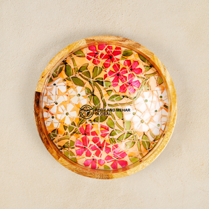 Round Resin Epoxy Serving <b>Tray</b> with Floral Mosaic Design Modern Luxury Kitchen <b>Storage</b> <b>Tray</b> for Tea Coffee Snacks Easy Clean - Product Image 1