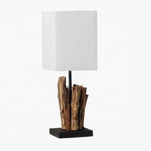 Modern Tripod <b>Floor</b> <b>Lamp</b> with Shelf Natural Wood Base and Fabric Drum <b>Shade</b> <b>for</b> Functional Decor - Product Image 2