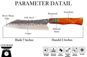 Cuchillo de Chef LEGACY BLADES Profesional de Acero de Damasco y Cobre, Afilado como una Navaja, Mango de Resina, Forjado a Mano, Cuchillo de Cocina de Fábrica - Product Image 4