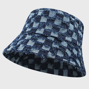 Sombrero de Pescador a Cuadros de Mezclilla Azul Desgastado de Diseñador de Moda al por Mayor para Hombres y Mujeres - Product Image 2