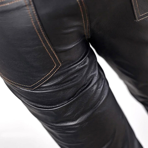 <b>Men's</b> <b>Black</b> Leather Breathable Lightweight Casual Moto Biker <b>Pants</b> Mid Waist Straight Fit Rivets Zipper Fly Winter 2027 - Product Image 3
