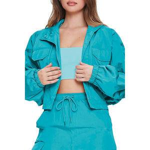 Ensemble veste coupe-vent et survêtement pour femme, personnalisé OEM, imprimé color block, couleur claire, pour l'hiver, longueur intégrale - Product Image 4