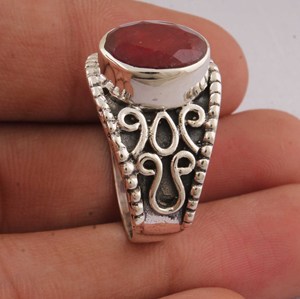 Bague en argent massif 925 avec rubis rouge et jade, bijoux artisanaux de créateur, bague en argent à pierres précieuses, prix d'usine, personnalisable - Product Image 4