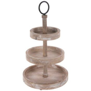 Bandeja de servir de madera de 2 niveles con elegante asa metálica, soporte decorativo para postres y cupcakes, ideal para mostrador de cocina y exhibiciones en fiestas. - Product Image 2