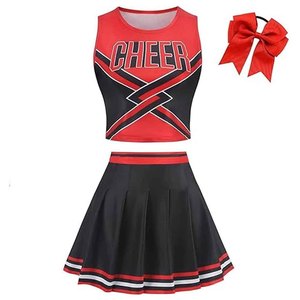 Ensemble d'uniformes de cheerleading personnalisés pour femmes adultes, blanc, bleu, jaune, logo sur le devant, polyester, coton, tenue de compétition d'équipe - Product Image 2