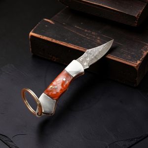Mini couteau pliant Damas à manche en résine, porte-clés, exportateur en gros, OEM/ODM, direct usine B2B, couteau de chasse, vente chaude 2026 - Product Image 3