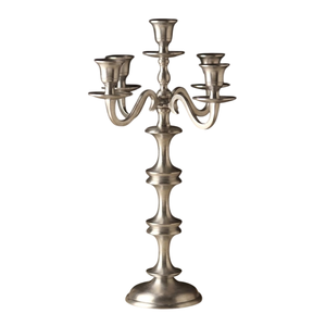 Elegant Antique Silver Aluminium 5-Arm <b>Candelabra</b> Candle Holder Stand Classic Metal Wedding & Home Dining Table Centerpiece - Product Image 1