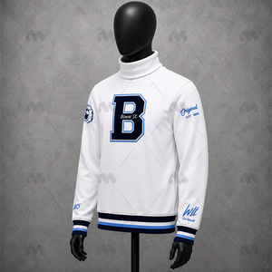 Veste de sport d'hiver personnalisée blanche et bleue à col montant, avec impression en relief, séchage rapide, en polaire polyester/coton - Product Image 2