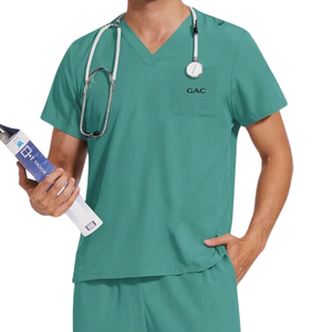 Unisex Medical Woven Scrub Set Short Sleeve V Neck Top <b>Cargo</b> Jogger <b>Pants</b> Elastic Waist Multiple Pockets Healthcare Workwear OEM - Product Image 3