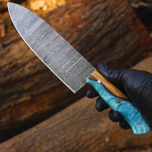 Cuchillo de Cocina Artesanal de Acero de Damasco con Hoja Fija y Mango de Resina de Madera, Cuchillo Culinario, Venta al por Mayor, Proveedor Directo de Fábrica - Product Image 3