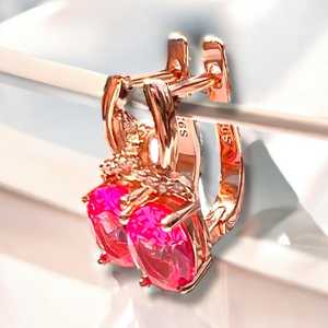 Boucles d'oreilles vintage en saphir rose, argent sterling 925, plaqué or rose 14 carats, vermeil, pierre de naissance de septembre, cadeau pour mariage ou fête - Product Image 4