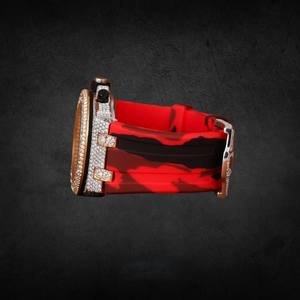 Two Tone Luxury Men's Stainless Steel Wrist <b>Watch</b> Half Iced Moissanite <b>Diamond</b> Red Black Rubber Strap Analog Date Fully - Product Image 2