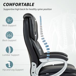 Sedia da Ufficio Direzionale in Pelle con Schienale Alto, Certificata BIFMA, Ruote Girevoli in Nylon, Cuscino, Altezza Regolabile per il Massimo Comfort, Nera - Product Image 4