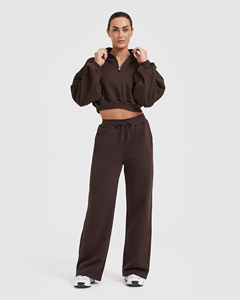 Pantalones Deportivos de Felpa Clásicos para Mujer, Color Marrón, Corte Regular, para Invierno, Tela Suave al Tacto, 100% Algodón, Venta al Por Mayor Personalizada - Product Image 5