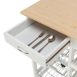 Carrello da Cucina Bianco YJ con Due Cassetti, Due Portabottiglie e Tre Cestelli, Isole e Carrelli da Cucina Mobili, Spedizione Gratuita - Product Image 4
