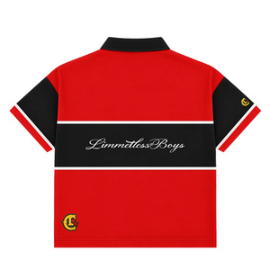 Limitedless Boys Men's <b>Red</b> Black Short Sleeve Turtleneck <b>Shirt</b> Contrast Trim Regular Fit Formal Front 100% Cotton Knitted Fabric - Product Image 1
