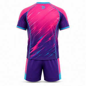 Conjunto de Fútbol Sala Personalizado con Degradado Vibrante Rosa y Morado, Camiseta de Fútbol con Cuello en V Sublimada y Pantalones Cortos, Uniforme Deportivo para Entrenamiento de Fútbol - Product Image 3