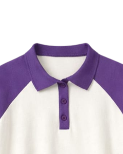 Custom Purple And <b>White</b> Women Cropped Polo T <b>Shirt</b> Raglan Sleeve Casual Cotton Top Button Placket Summer Fashion Streetwear Tee - Product Image 4