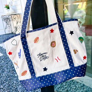 Bolso tote de playa con estampado de guinga, venta al por mayor, regalo para damas de honor, bolso de hombro, bolso tote de lona bordado estilo Ballpark - Product Image 3