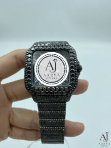 Montre de luxe à quartz avec chiffres romains noirs, cadran carré 20 mm, mouvement Miyota, bracelet en pierres précieuses, style bijou statement - Product Image 5