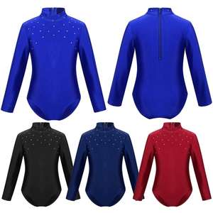 Maillot de Patinaje Artístico de Manga Larga con Pedrería Negra, Transpirable, Ligero, de Poliéster y Spandex, para Mujer, Cuello Alto, para Gimnasia y Danza - Product Image 2