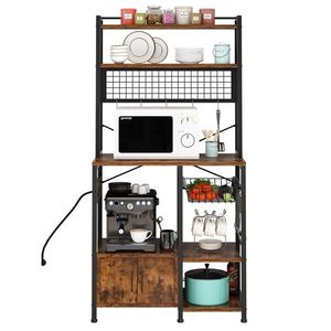 6-Layer Double-Door Cabinet 10 S Hooks Microwave Oven Rack Retro <b>Kitchen</b> <b>Storage</b> 80*40*170cm Particleboard Triamine Paste - Product Image 6