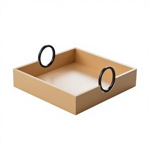 Plateau de service en bois de bambou fait à la main, finition polie, poignées en métal, durable, écologique, utilisation domestique, passe au lave-vaisselle, réutilisable - Product Image 4