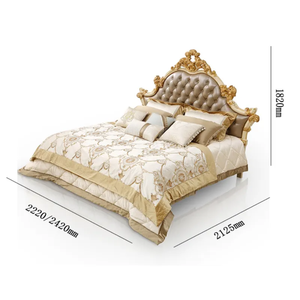 Envío Gratis: Juego de Dormitorio King Size de Lujo en Madera de Caoba Sólida Dorada, Diseño Europeo Antiguo, Muebles Tapizados Estilo Tufted - Product Image 6