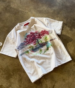 Camiseta Blanca de Manga Corta para Hombre, Cuello Redondo, Estilo Casual, Diseño de Árbol Pintado a Mano, 100% Algodón, Corte Regular, Secado Rápido, 320g - Product Image 6