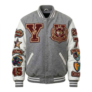 เสื้อแจ็คเก็ตเบสบอลทรงสลิมฟิตสำหรับผู้ชาย แบรนด์ Mens Hotline Miami Varsity Letterman  ผ้าวูล  แฟชั่นลำลอง  คอตั้ง  ให้ความอบอุ่น เหมาะสำหรับวัยรุ่นและนักศึกษา - Product Image 4