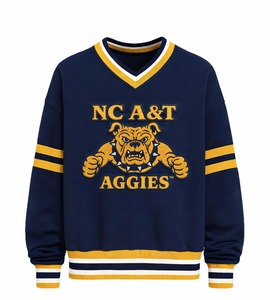 Pull d'hiver unisexe surdimensionné en tricot brodé à col en V, idéal pour les vêtements universitaires A&T HBCU (Vente en gros) - Product Image 1